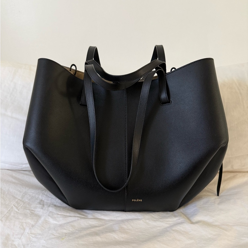 Polene Cyme Black Leather Tote Bag